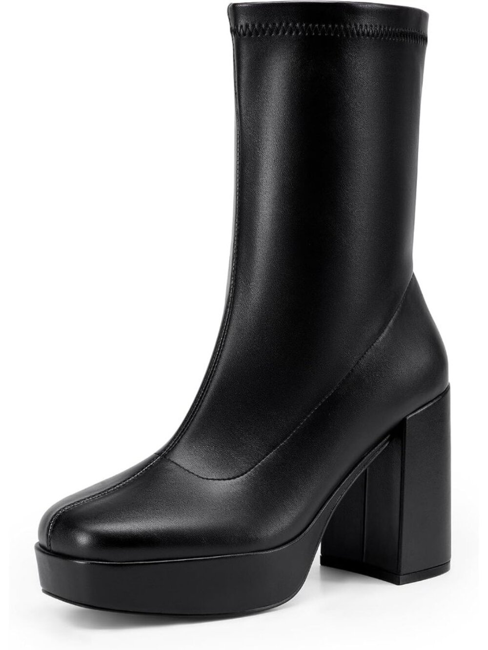 DREAM PAIRS Women Black Square Toe High Chunky Mid Calf Gogo Platform Boot Shoes